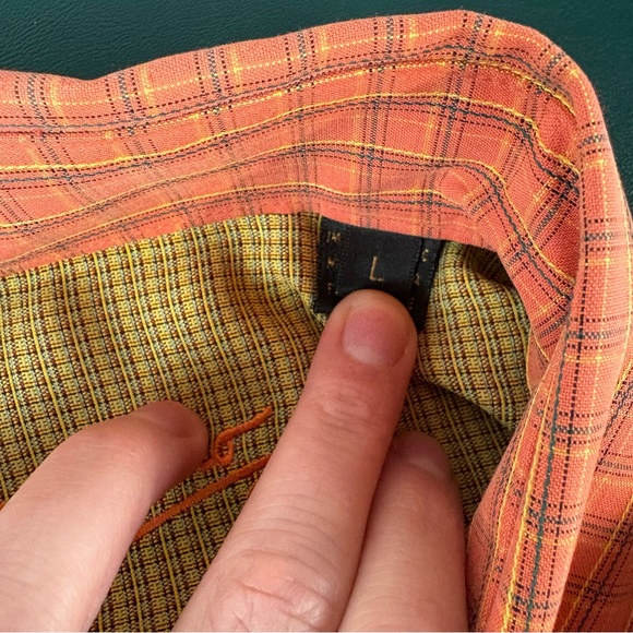 BUGATCHI Button Down Mens L Orange Gingham Long Sleeve Preppy (800) - Picture 6 of 9